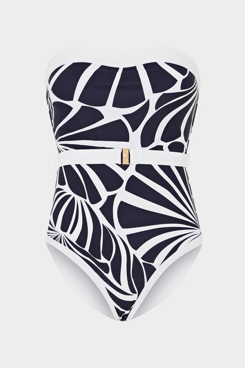 Navy and White Abstract Print Ravello One Piece - Flat Lay | MILLY