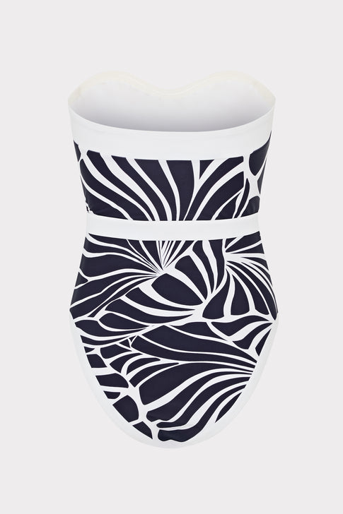Navy and White Ravello One Piece with Belt Detail - Close-up | MILLY