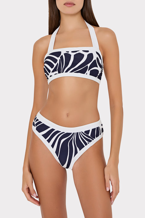Navy and White Abstract Kai Print Bandeau Halter Top - Front View On Model | MILLY