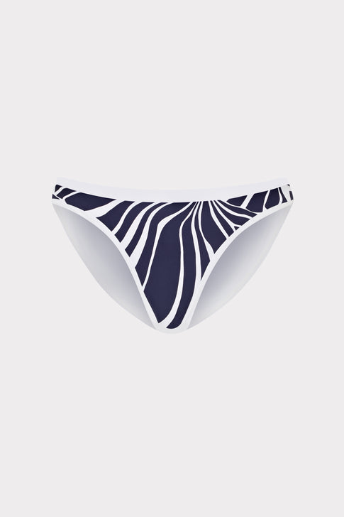 Navy and White Abstract Kai Print Bikini Bottom - Front View | MILLY