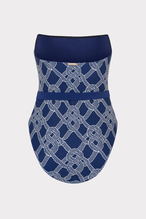 Navy Rope Print One Piece Swimsuit - Back View Flat Lay | MILLY
