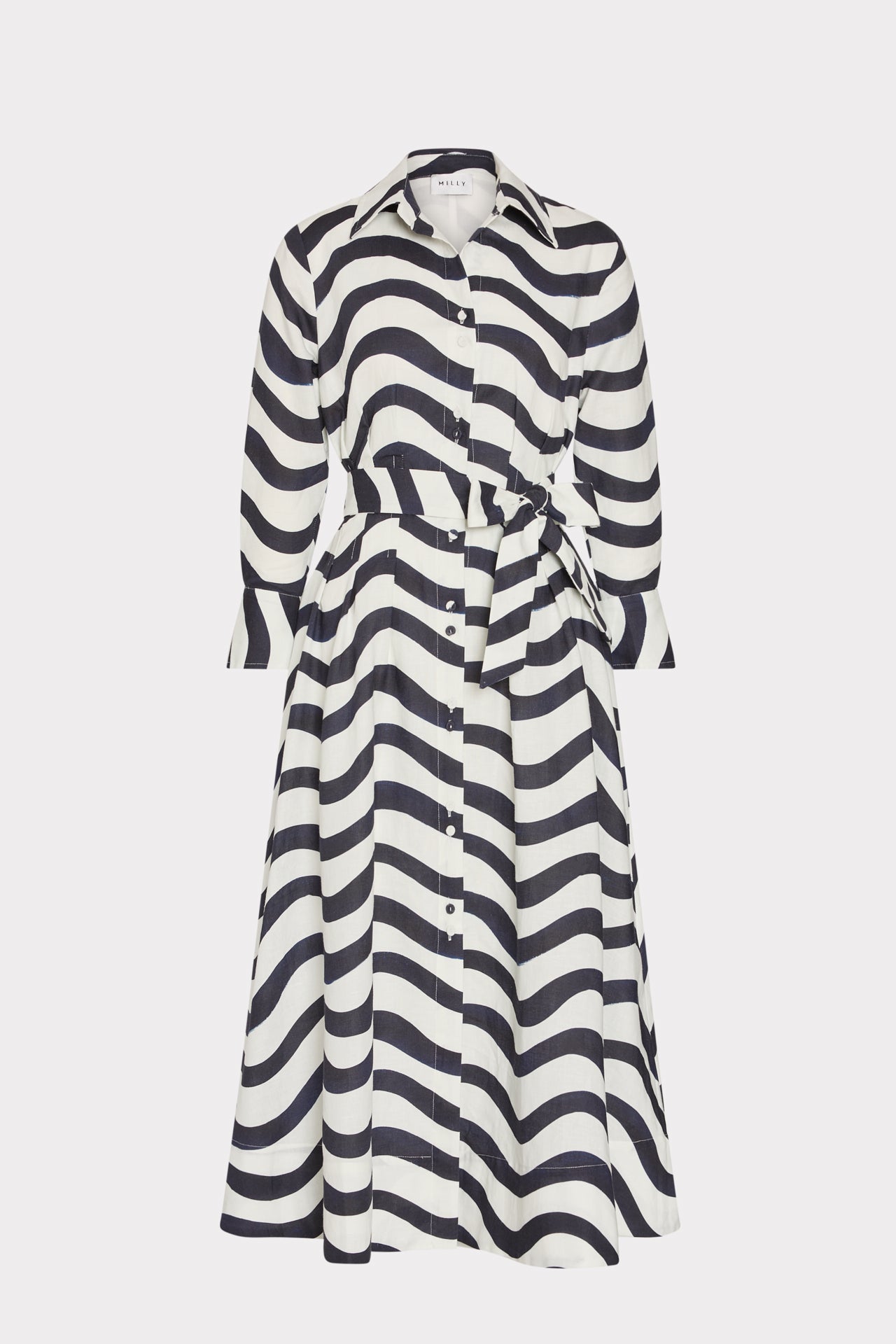 Lexi Printed Midi Dress in Navy/White