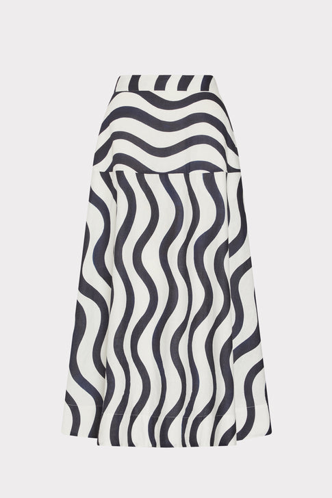 Navy White Wave Print Midi Skirt - Front Flat View | MILLY