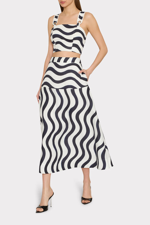Navy White Lona Printed Midi Skirt - On Model Front View, Styled as Set | MILLY