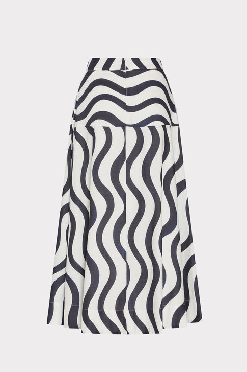 Designer Navy White Lona Printed Midi Skirt - Back Flat View, A-Line | MILLY