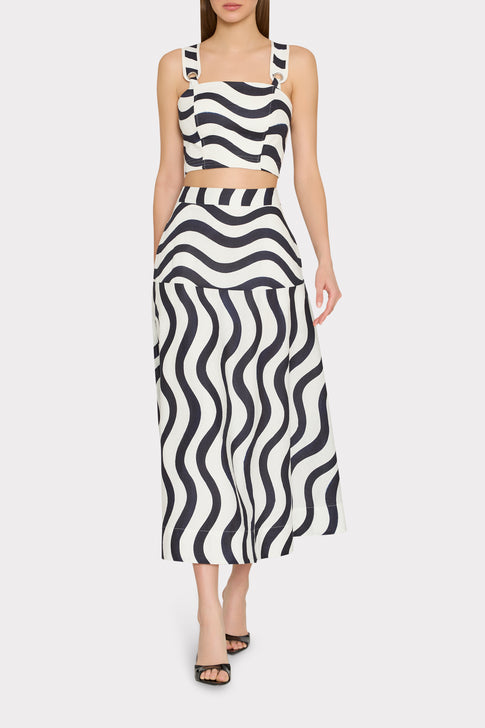 Navy White Lenox Printed Crop Top - On Model Front View, Styled as Elegant Set | MILLY