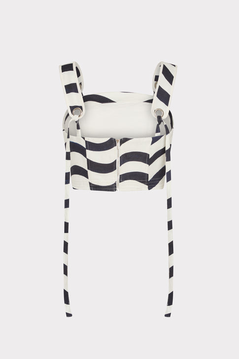 Navy White Lenox Printed Top - Back Flat Lay, Open Back & Tie Strap Detail | MILLY