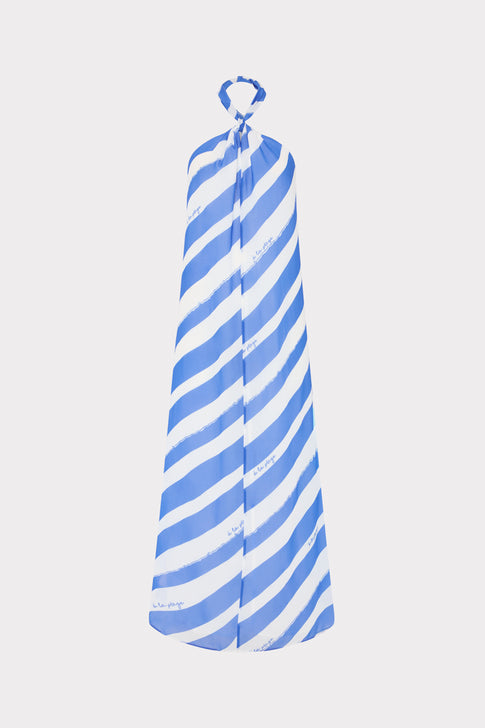 Blue White Striped Ava Cross Neck Designer Cover-Up Dress - Flat Lay | MILLY