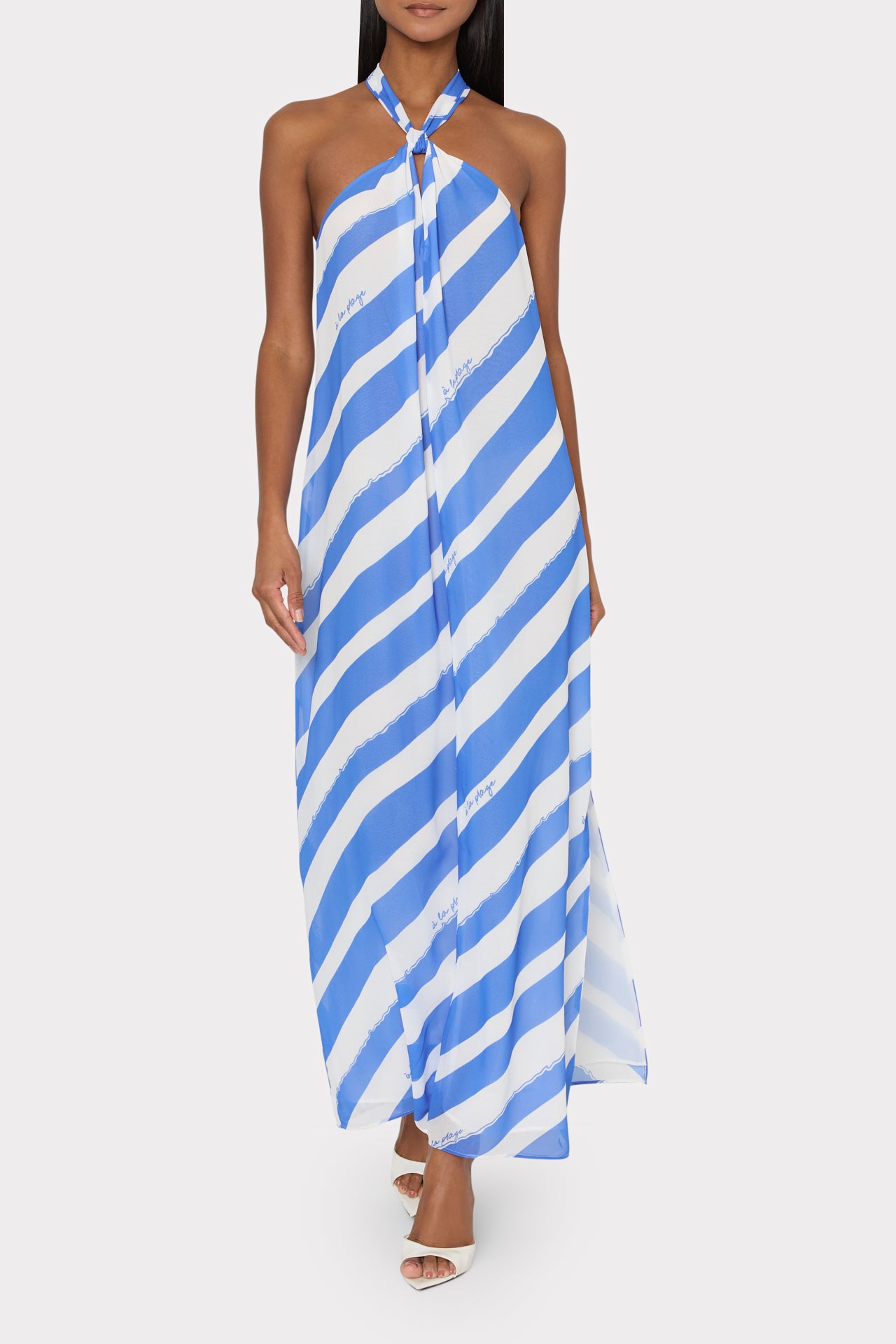 blue and white striped dress Milly Cabana Ava Cross Neck Striped Maxi Dress