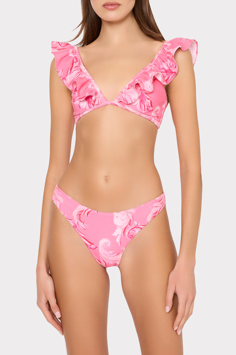 Pink Multi Designer Bikini Set with Ruffle Details - Front View on Model | MILLY