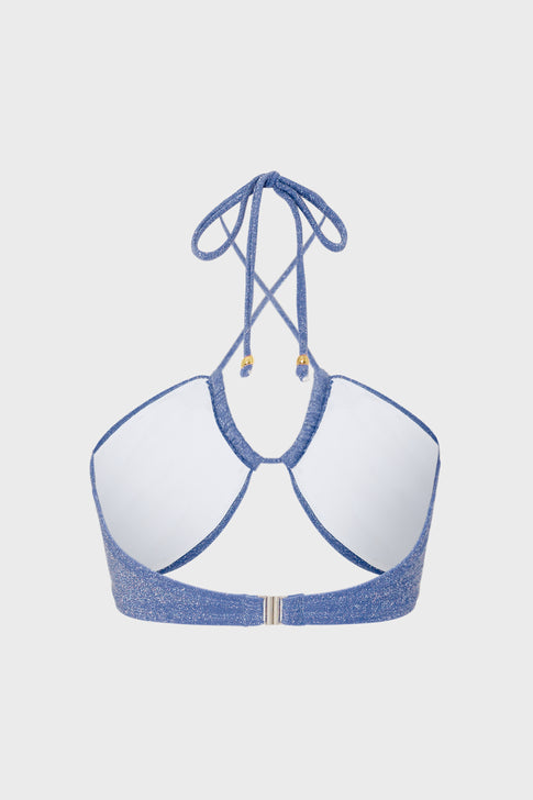 Shimmer Halter Bikini Top Blue Image 4 of 4