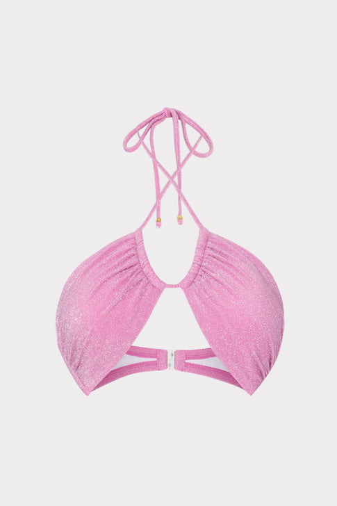 Shimmer Halter Bikini Top Pink Image 1 of 4