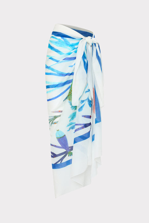 Blue Multi Under The Ocean Sarong - Flat Lay Side View | MILLY