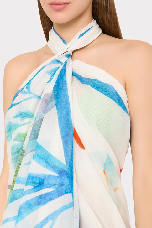 Blue Multi Under The Ocean Sarong - Halter Neck Detail Close Up | MILLY
