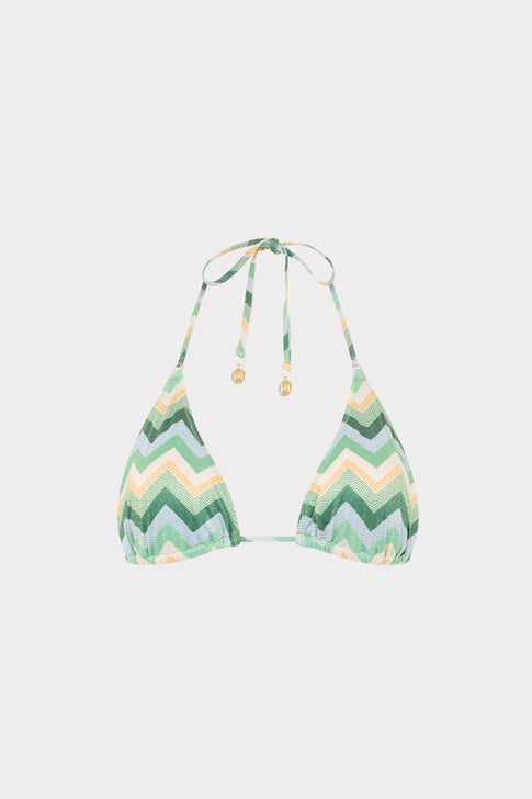Green Multi Chevron Metallic Bikini Top - Flat Lay | MILLY