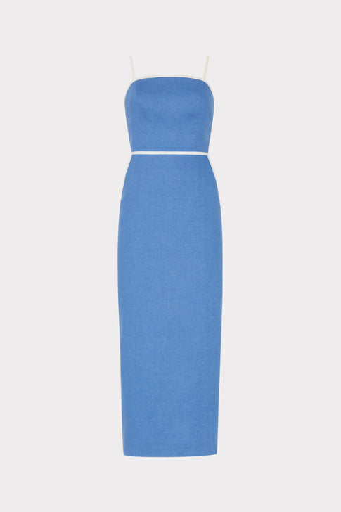 Amara Linen Contrast Midi Dress Blue/White Image 1 of 4