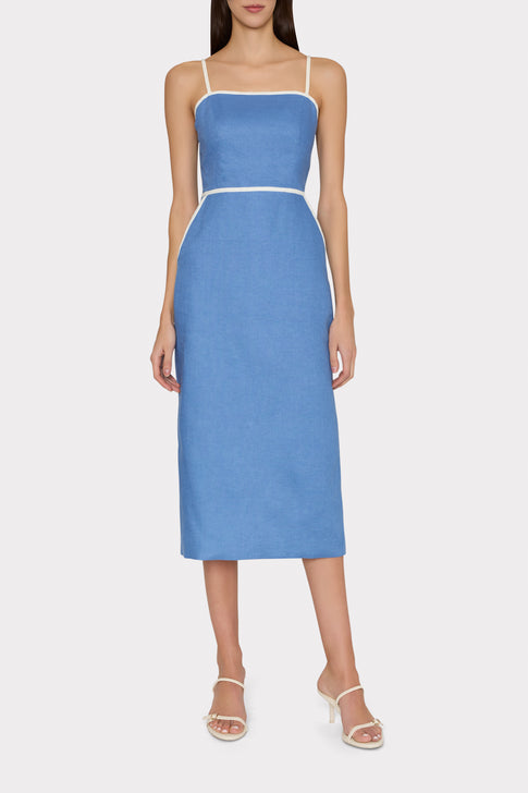 Amara Linen Contrast Midi Dress Blue/White Image 2 of 4