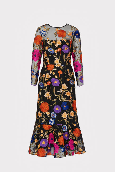 Rosalind Fall Foliage Embroidery Dress Black Multi Image 1 of 4