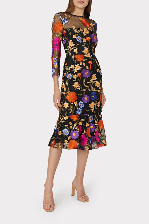 Rosalind Fall Foliage Embroidery Dress Black Multi Image 2 of 4