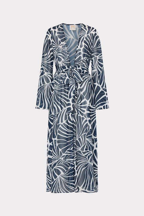 Navy White Abstract Kai Print Chiffon Cover-Up - Front Flat Lay | MILLY