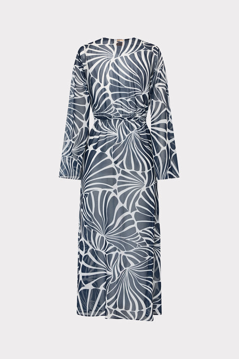 Navy White Abstract Kai Print Chiffon Cover-Up - Back Flat Lay | MILLY