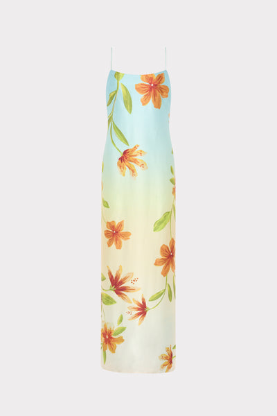 Milly Women's Lily Floral Satin Maxi Slipdress - Yellow Multi