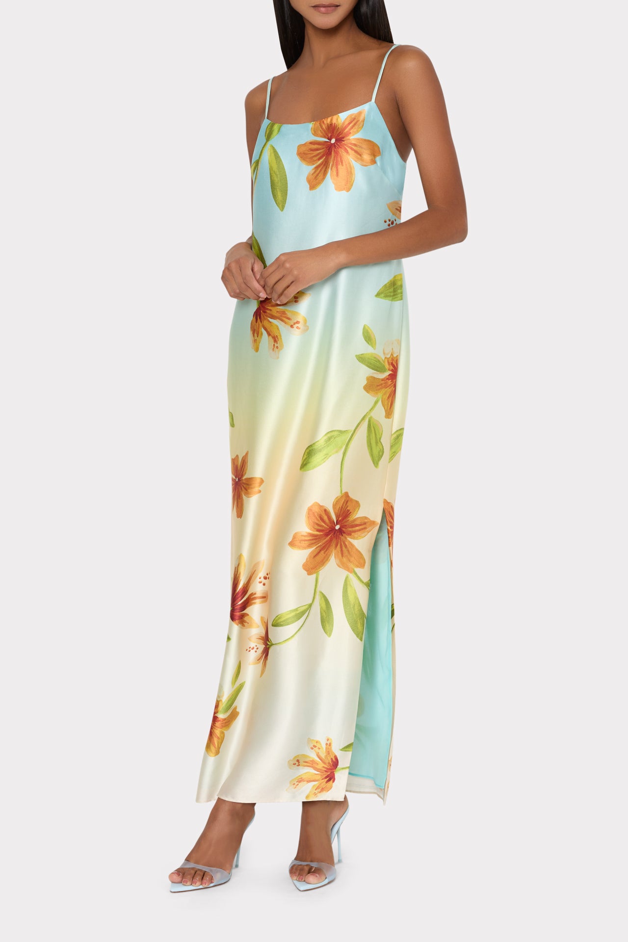 long flare sleeve mini dress Cap Sleeve Scoop Neck Jersey Floral Detail Gown main image 0