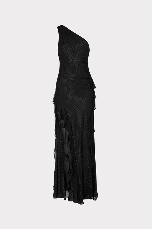 Ryanna Chiffon Devore Dress Black Image 1 of 4