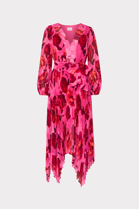 Liora Blurred Blossom Pleated Dress Pink Multi Image 1 of 6