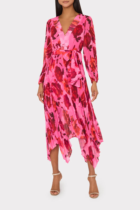 Liora Blurred Blossom Pleated Dress Pink Multi Image 2 of 6