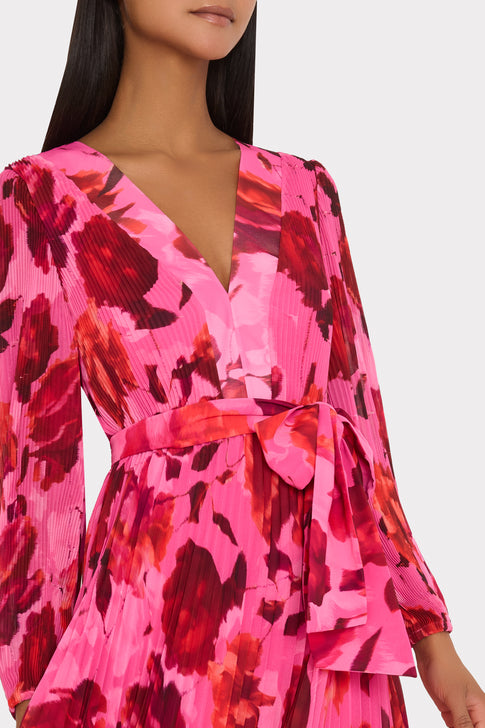 Liora Blurred Blossom Pleated Dress Pink Multi Image 3 of 6