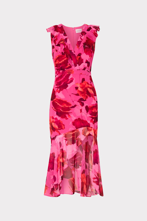Nanci Blurred Blossom Ruffle Dress Pink Multi Image 1 of 5