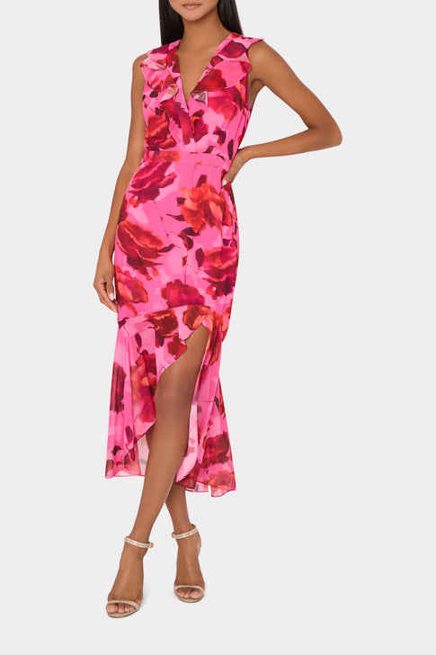 Nanci Blurred Blossom Ruffle Dress Pink Multi Image 2 of 5