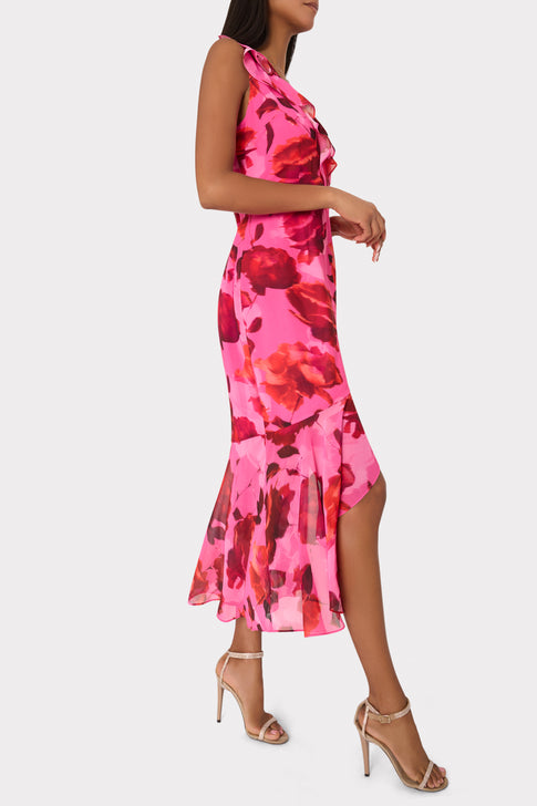Nanci Blurred Blossom Ruffle Dress Pink Multi Image 3 of 5
