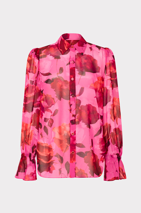Lacey Blurred Blossom Printed Blouse Pink Multi Image 1 of 4