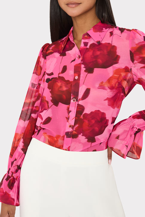 Lacey Blurred Blossom Printed Blouse Pink Multi Image 3 of 4