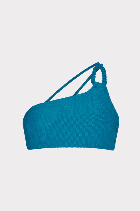 Metallic Chain One Shoulder Bandeau Top Teal Image 1 of 4
