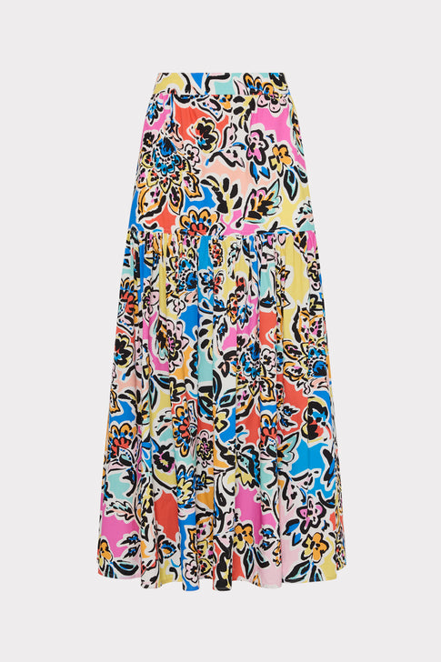 Novi Rainbow Oasis Poplin Maxi Skirt Black Multi Image 1 of 5