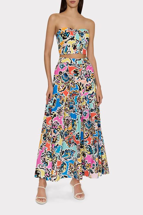 Novi Rainbow Oasis Poplin Maxi Skirt Black Multi Image 2 of 5
