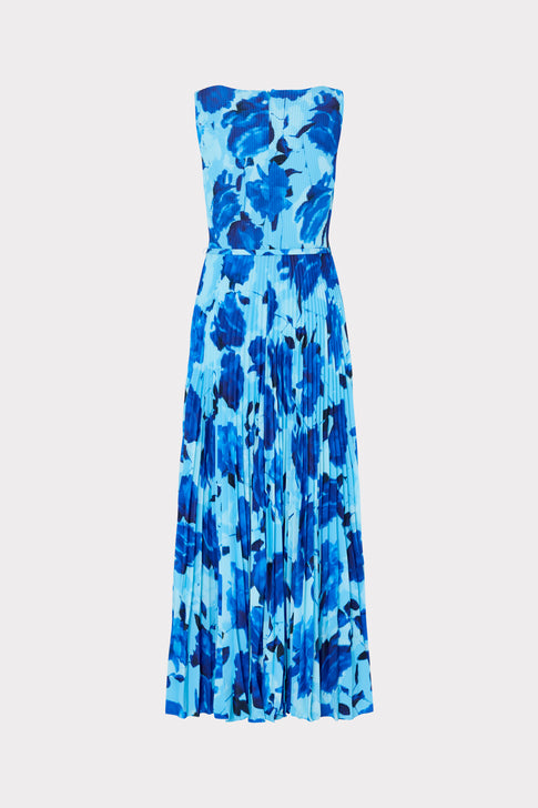 Jasmine Blurred Blossom Pleated Maxi Dress Blue Multi Image 4 of 4