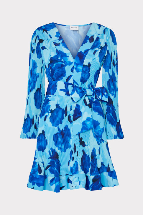 Liv Blurred Blossom Pleated Dress Blue Multi Image 1 of 5