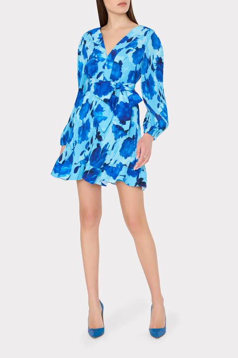 Liv Blurred Blossom Pleated Dress Blue Multi Image 2 of 5
