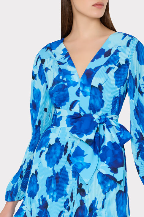 Liv Blurred Blossom Pleated Dress Blue Multi Image 3 of 5