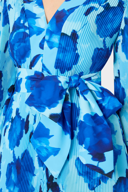 Liv Blurred Blossom Pleated Dress Blue Multi Image 4 of 5