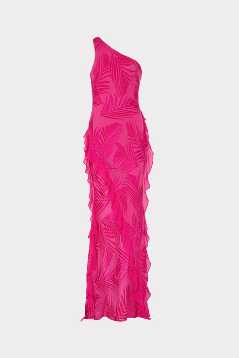 Ryanna Chiffon Devore Dress Pink Palm Image 1 of 4