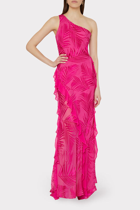 Ryanna Chiffon Devore Dress Pink Palm Image 2 of 4