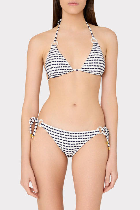 Textured Stripe Ring Triangle Bikini Top Navy Image 2 of 4