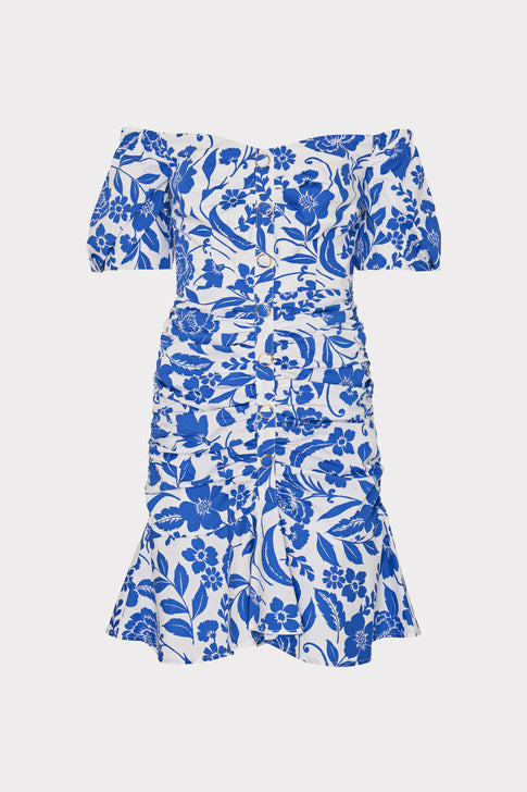 Flowers Of Spain Off The Shoulder Dress Blue/White Image 1 of 4