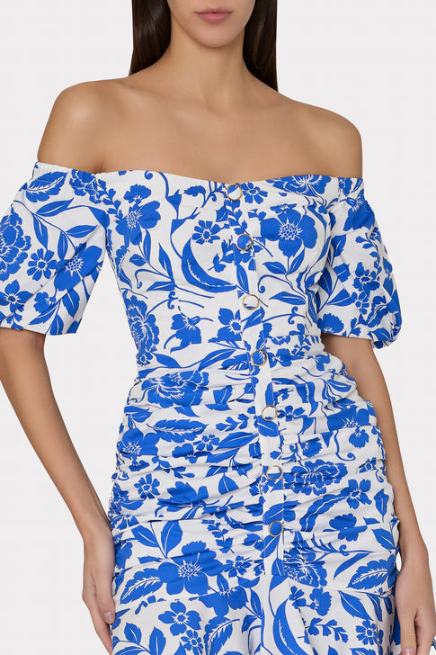 Flowers Of Spain Off The Shoulder Dress Blue/White Image 3 of 4