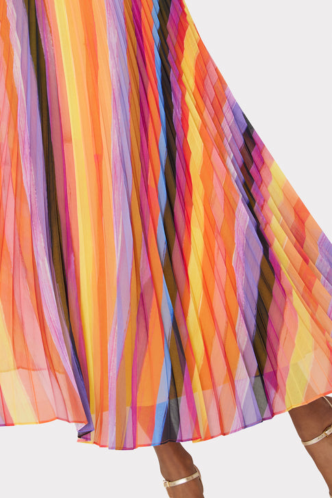 Otha Sunset Stripe Pleated Skirt in Multi - MILLY in Multi | MILLY